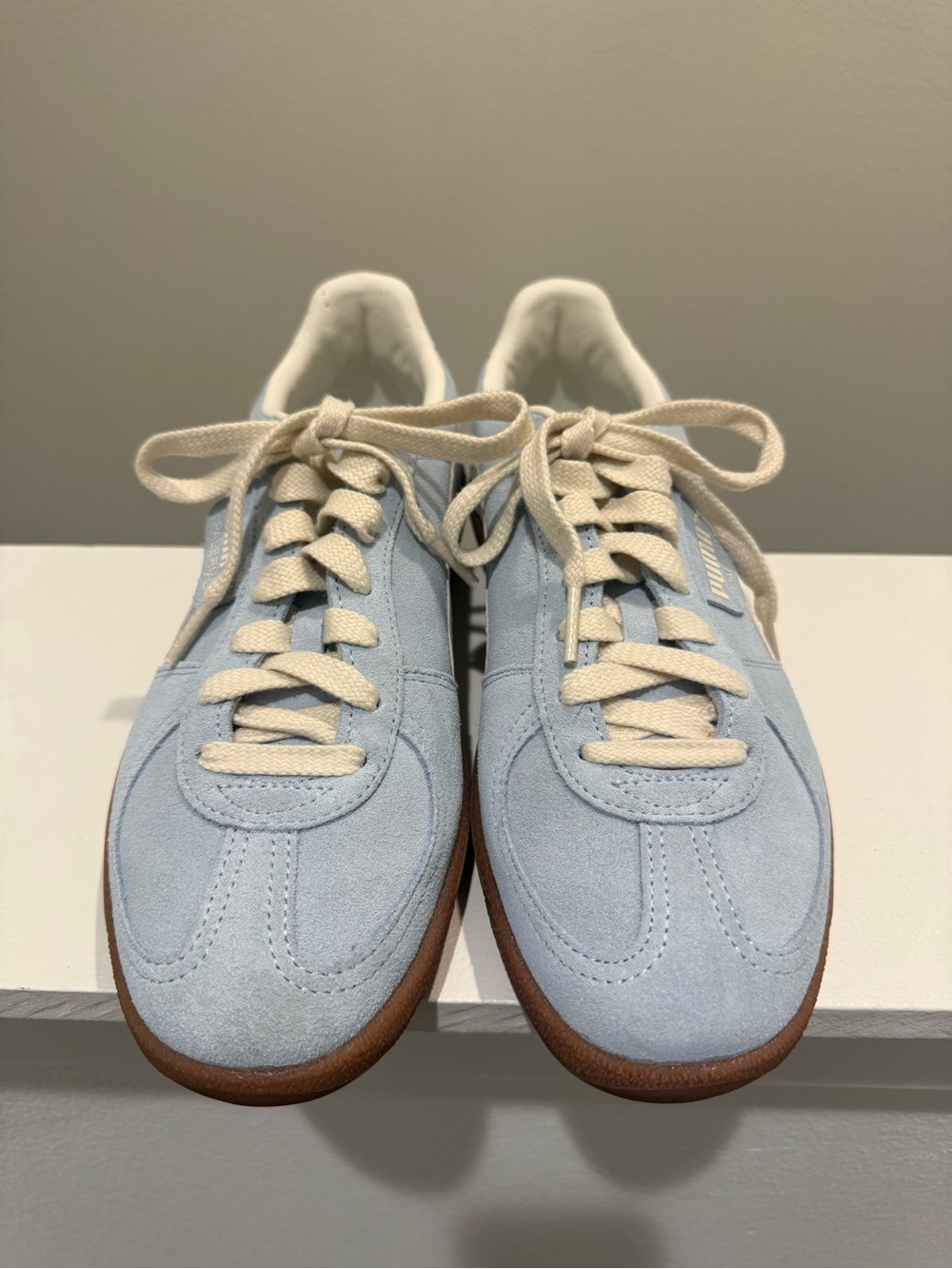 Puma Light Blue Suede Palermo Sneakers with Cream Laces